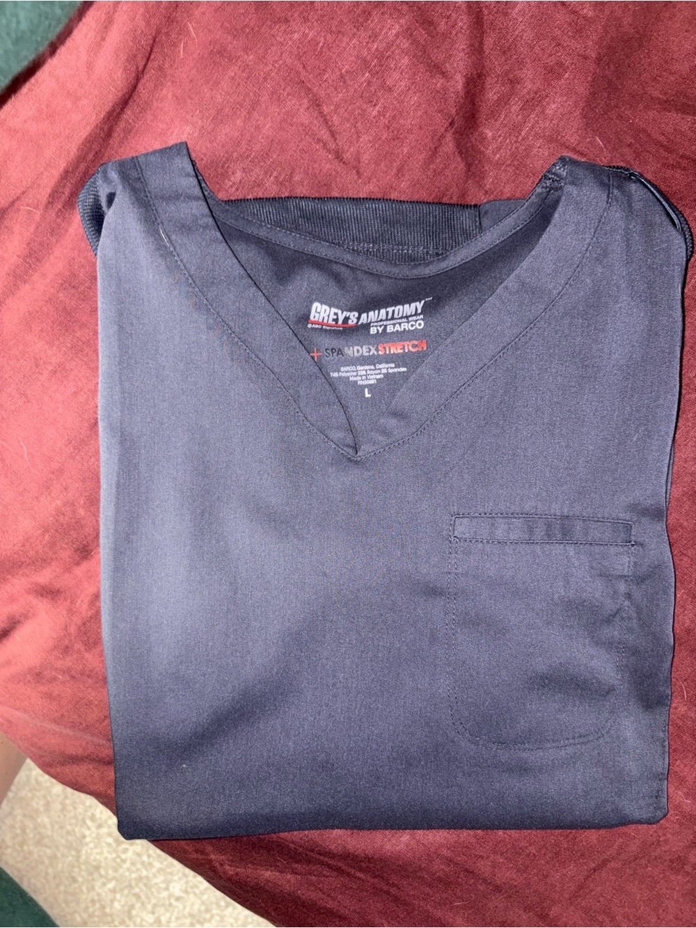 Grey's Anatomy Scrub Top Charcoal Grey  V-Neck Size L (NEVER WORN DURING CARES)